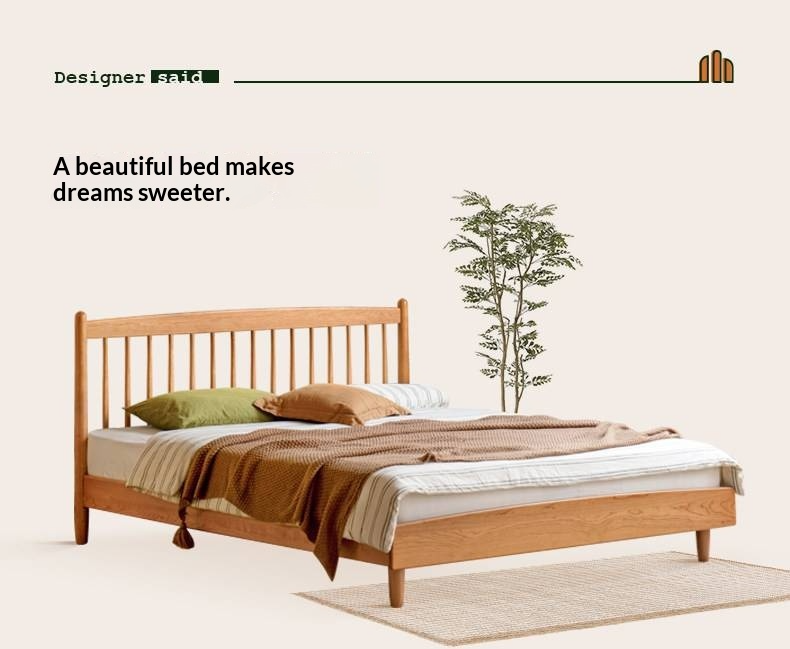 Cherry Solid Wood Bed — Simple Vintage Harp Style Bed
