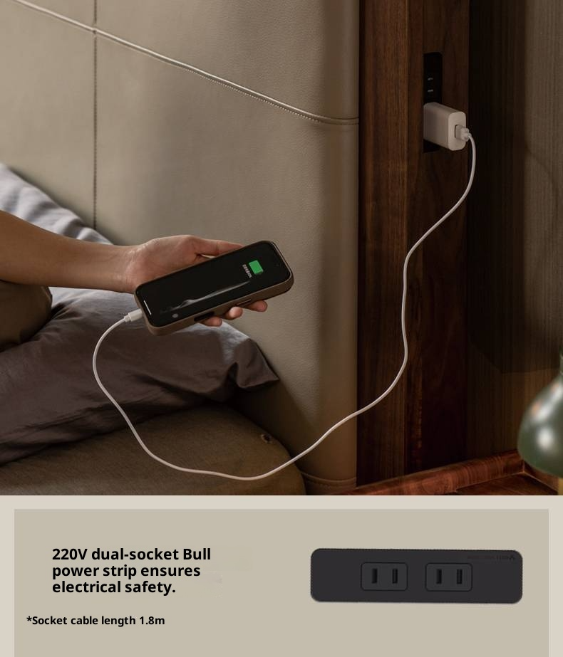 Black Walnut, Oak Solid Wood Italian Light Luxury Genuine Leather Soft Headboard Luminous Bed