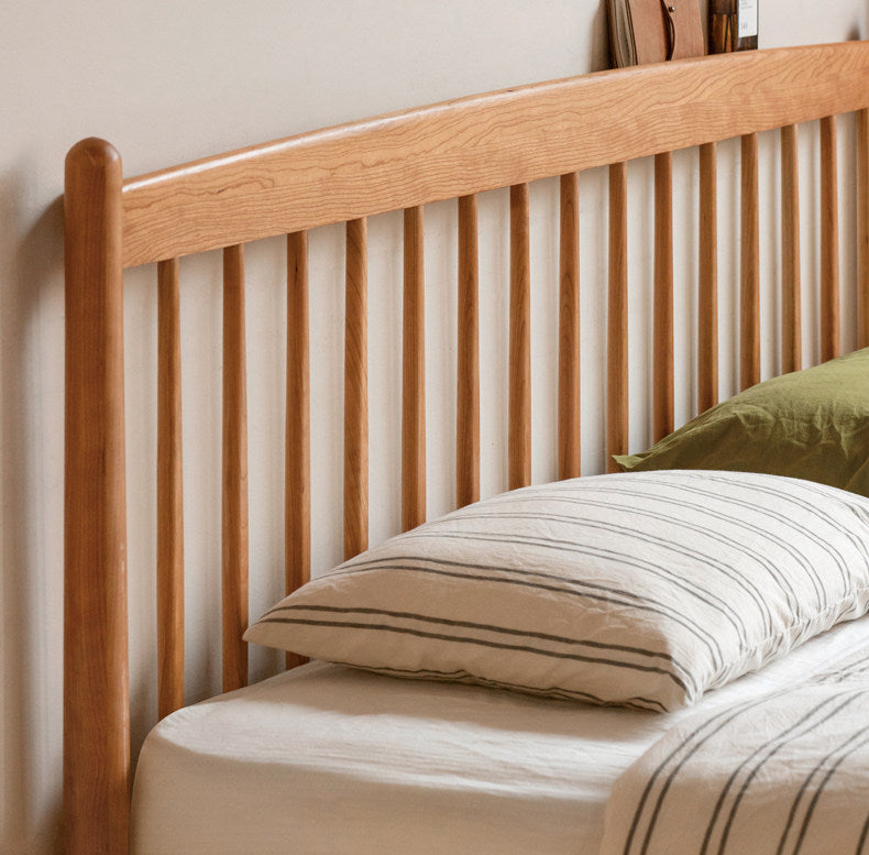 Cherry Solid Wood Bed — Simple Vintage Harp Style Bed