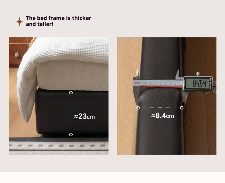 Genuine Leather Black Light Luxury Soft Box Bed