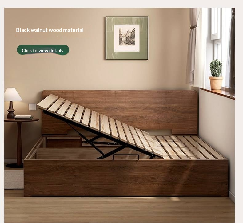 Oak, Beech Solid Wood Box Bed — Minimalist Side-Opening Storage Bed