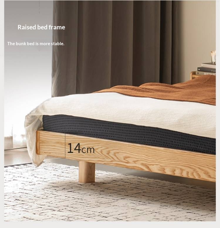 Ash Solid Wood Floating Bed — Modern Minimalist, Genuine Leather Upholstery