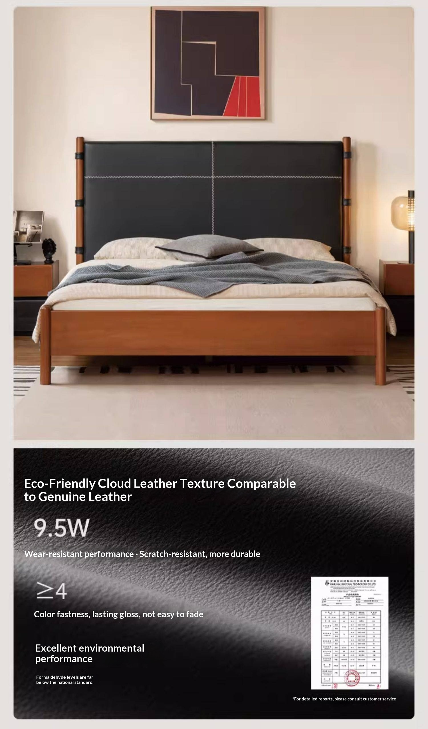 Poplar Solid Wood Bed with Vintage High Backrest and Soft Upholstery