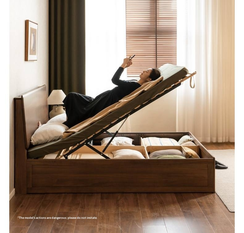 Black Walnut Solid Wood Box Bed — Luxury Multifunctional Storage Bed