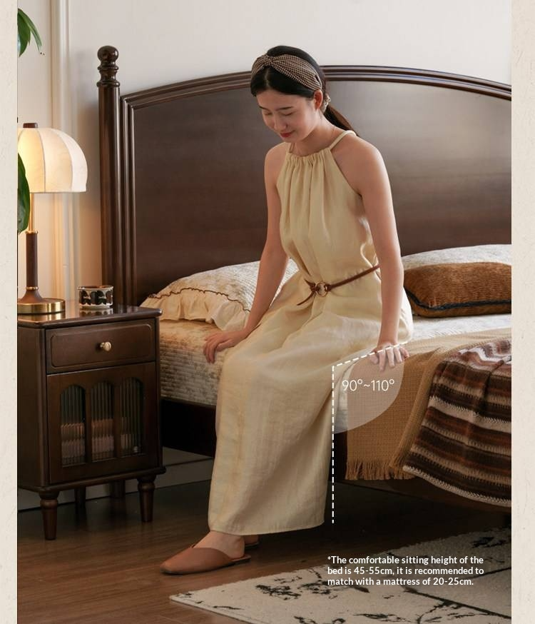 Poplar Solid Wood Bed — American Retro Style