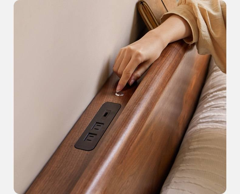 Black Walnut, Sandalwood Solid Wood Box Bed — Luxury Floating Bed with Glow-in-the-Dark Features