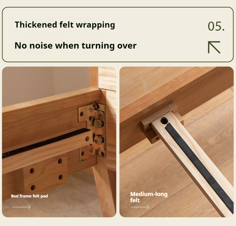 Cherry Solid Wood Bed — Retro Style with Genuine Leather Upholstery