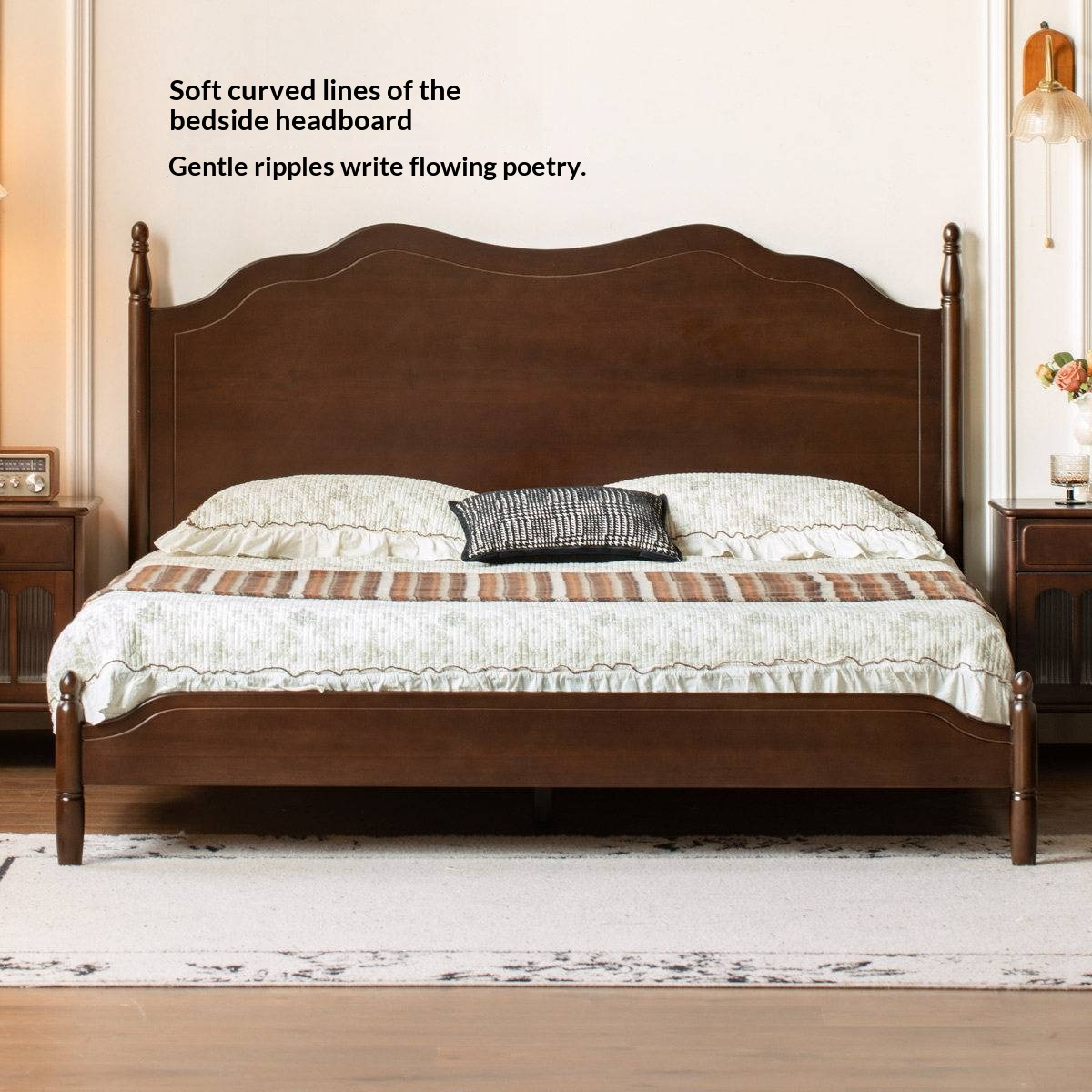 Poplar Solid Wood Bed — French Retro Style with Mid-Fashion Design