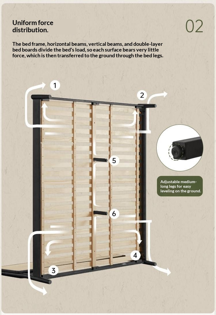 Oak Solid Wood Bed — Black Slab Rattan Vintage Style Bed