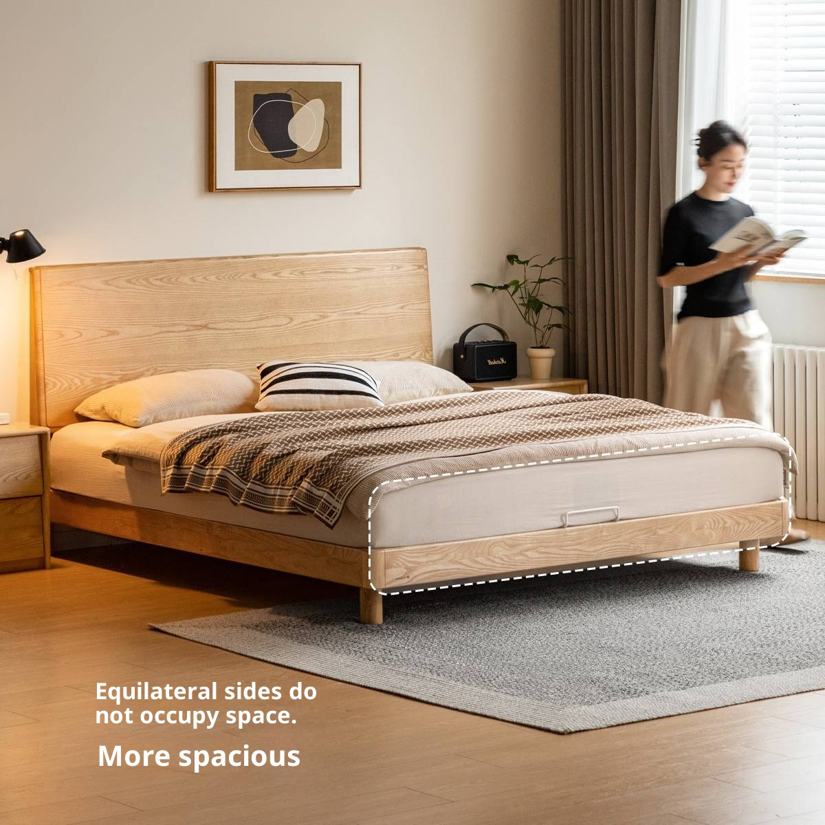 Ash Solid Wood Large Slab Bed Modern Minimalist