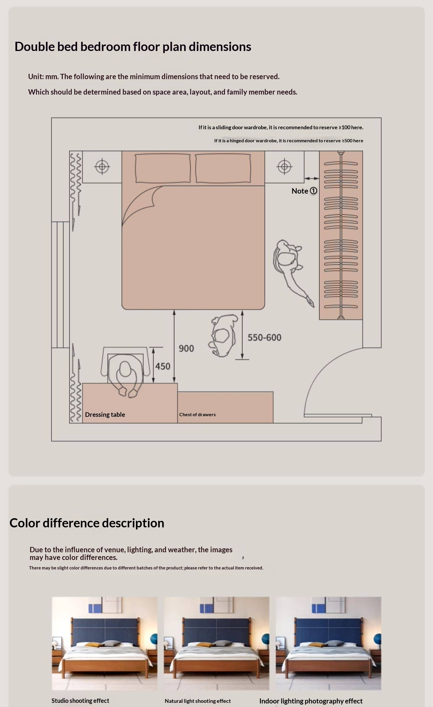 Poplar Solid Wood Bed with Vintage High Backrest and Soft Upholstery