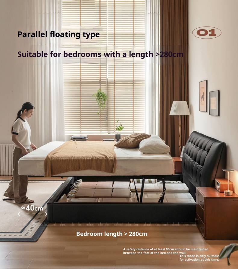 Genuine Leather Black Light Luxury Soft Box Bed