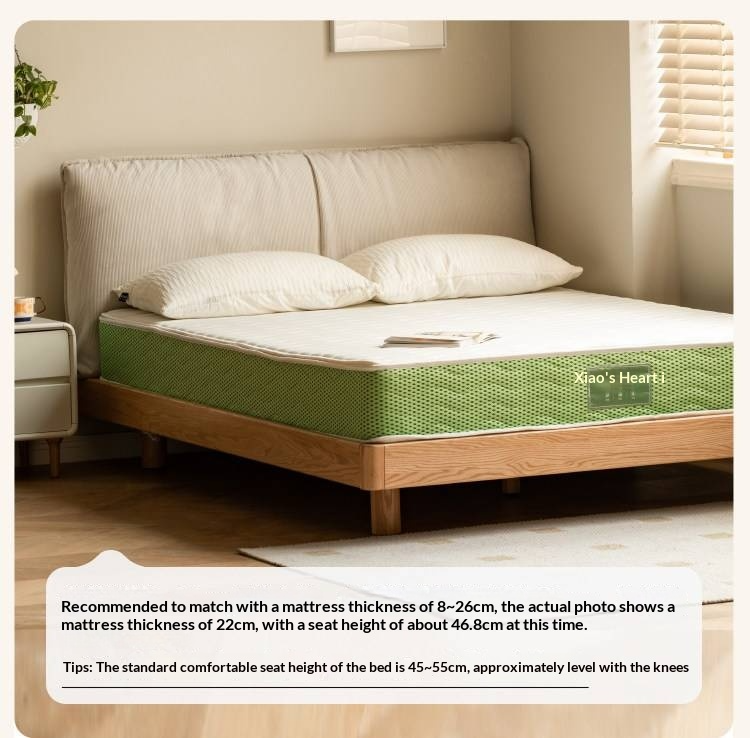 Oak Solid Wood Bed — Cream Style Upholstered Suspended Luminous Bed