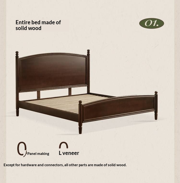 Poplar Solid Wood Bed — American Retro Style