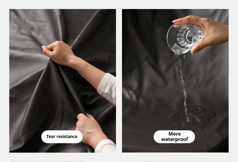 Genuine Leather Upholstered Double Bed in Solid Wood Frame