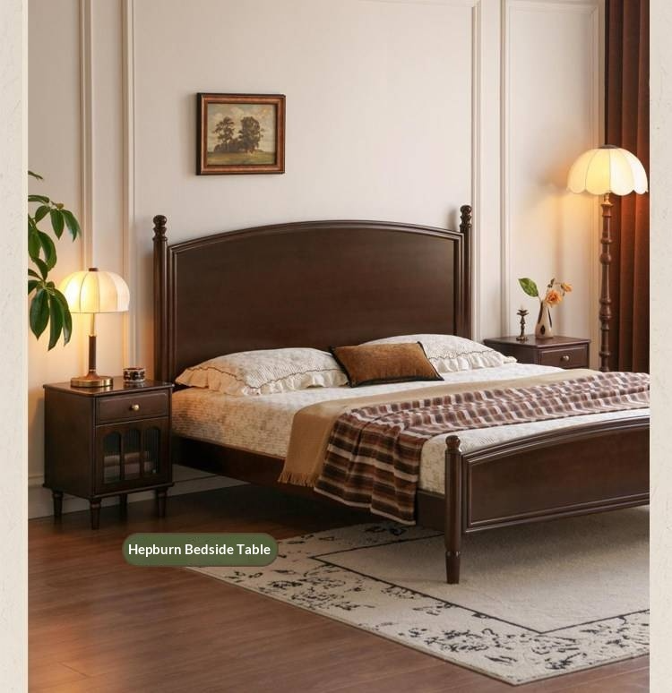 Poplar Solid Wood Bed — American Retro Style