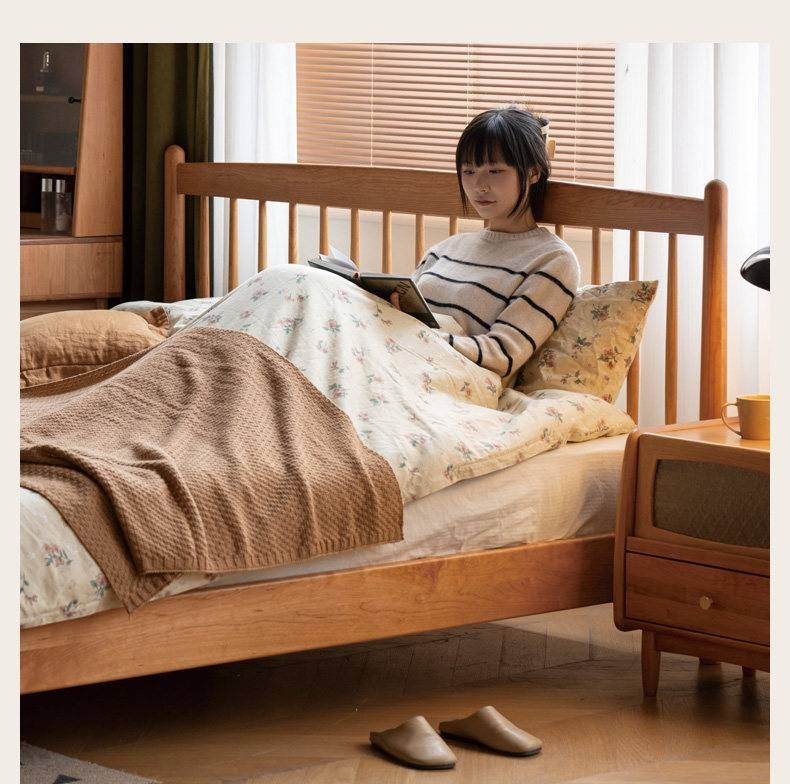 Cherry Solid Wood Bed — Simple Vintage Harp Style Bed