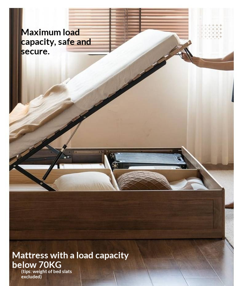 Black Walnut Solid Wood Box Bed — Soft Headboard, Italian Light Luxury Genuine Leather Bed