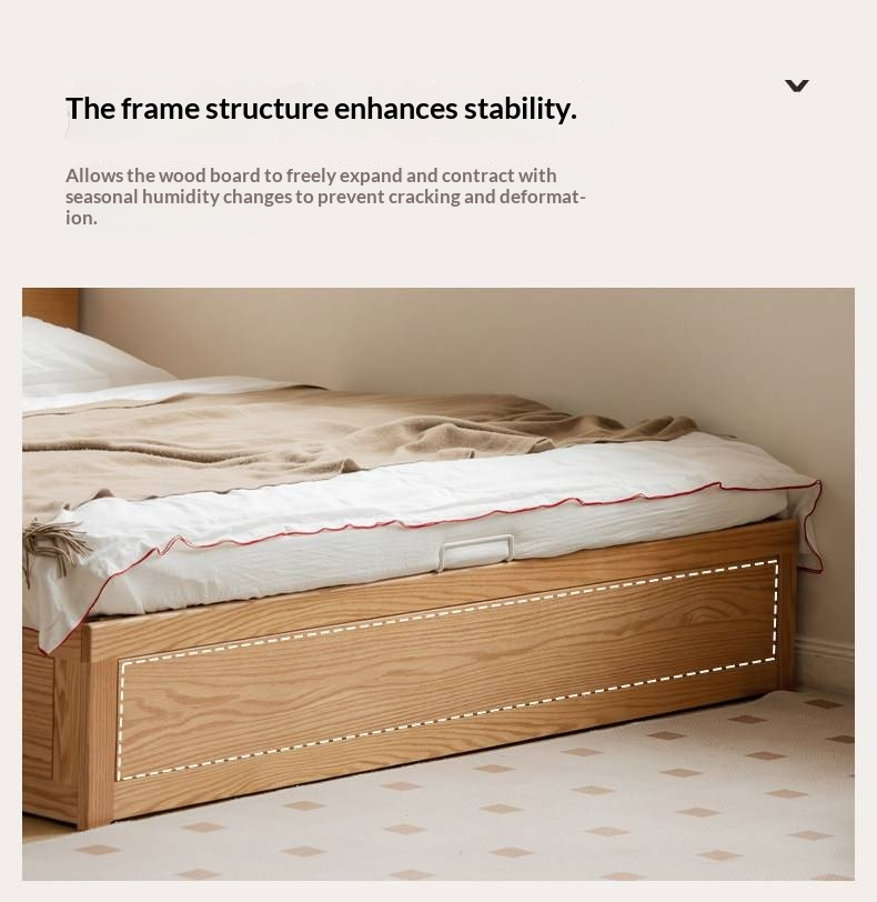 Oak, Beech Solid Wood Box Bed — Minimalist Side-Opening Storage Bed