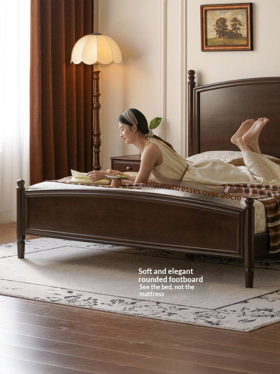 Poplar Solid Wood Bed — American Retro Style