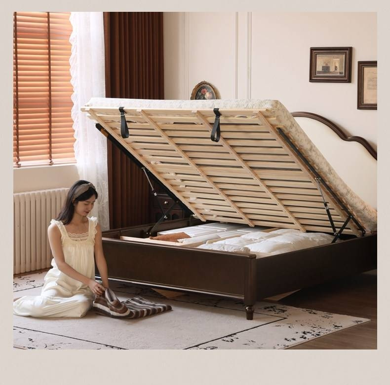 Poplar Solid Wood Box Bed — American Style Vintage with Soft Backrest