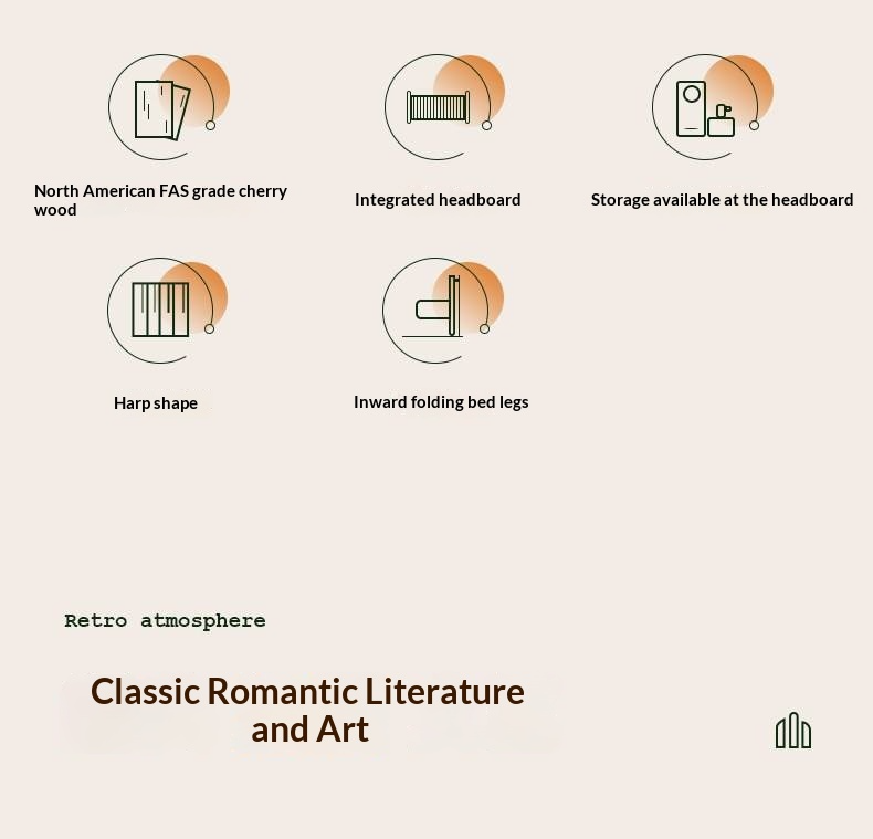 Cherry Solid Wood Bed — Simple Vintage Harp Style Bed