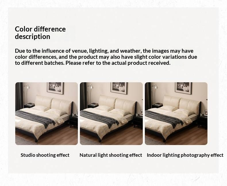 Rubberwood Solid Wood Bed — Modern Minimalist Design with Upholstered Genuine Leather