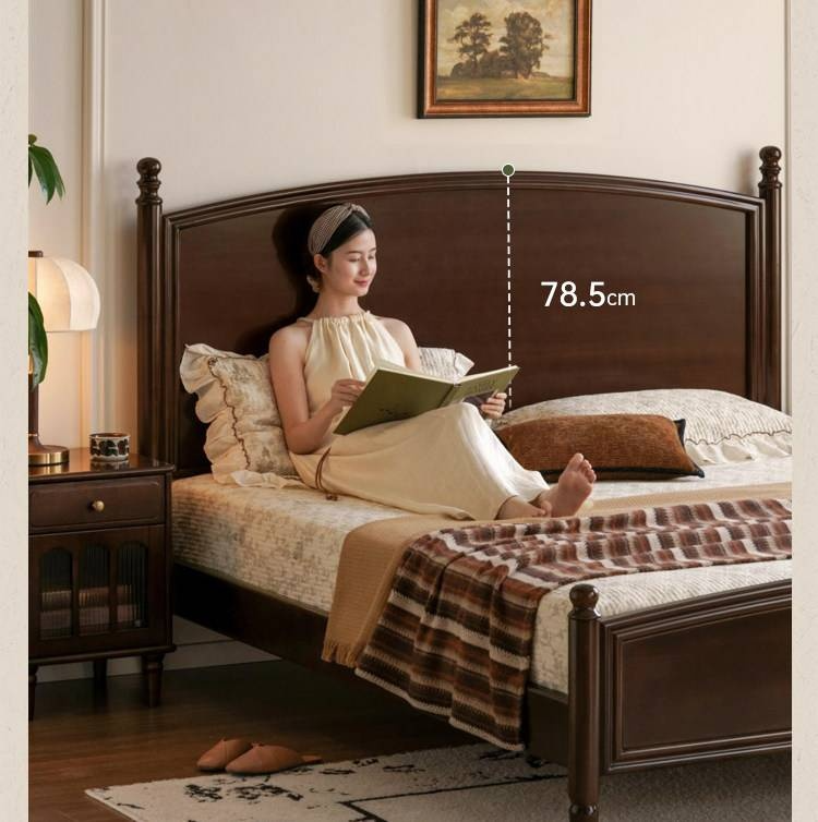 Poplar Solid Wood Bed — American Retro Style