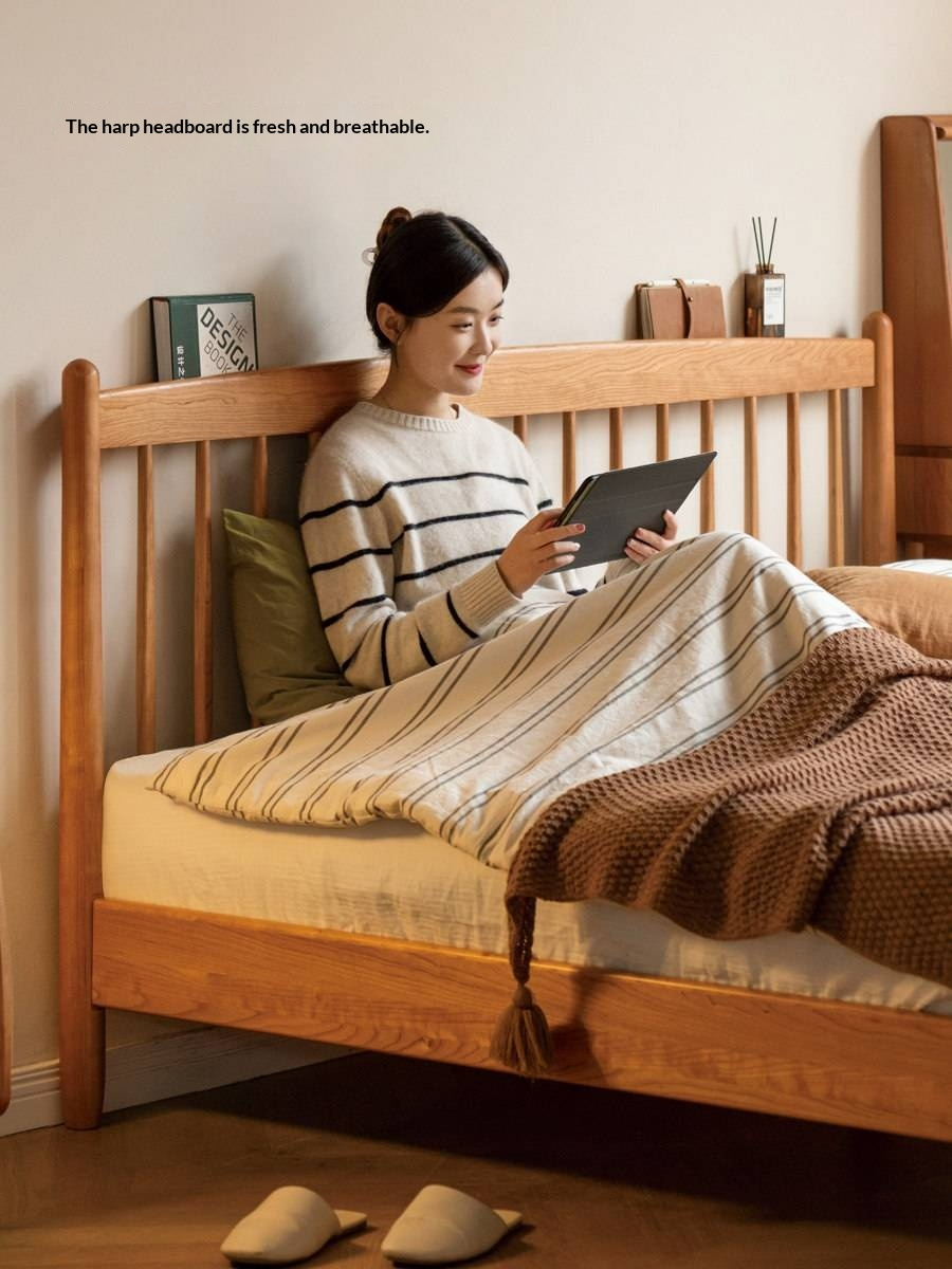 Cherry Solid Wood Bed — Simple Vintage Harp Style Bed