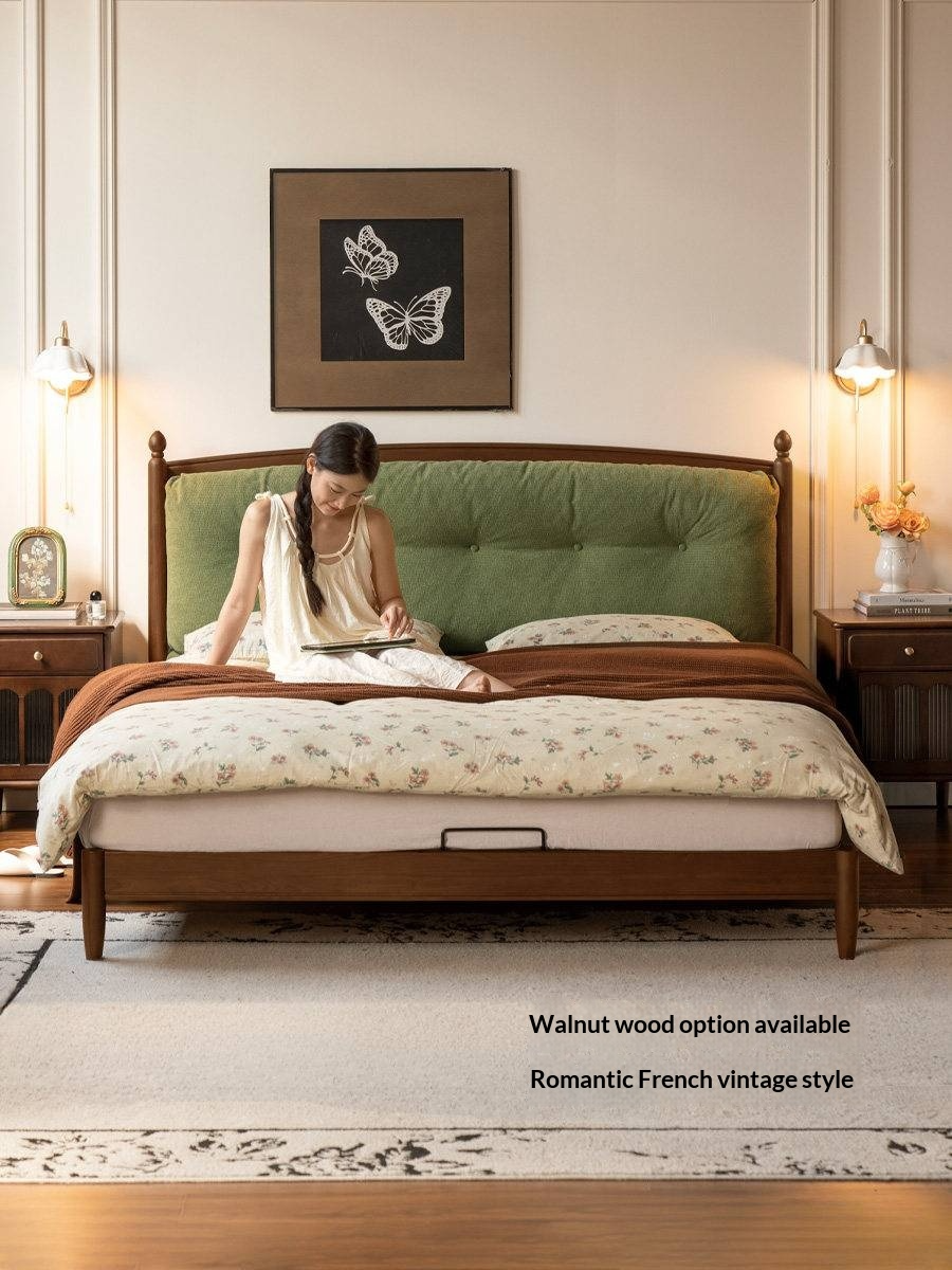 Oak Solid Wood Bed — Modern Minimalist with Genuine Leather and Soft Headboard