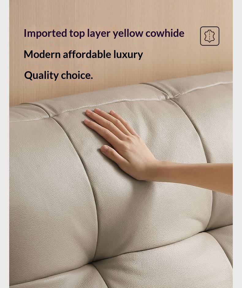 Genuine Leather Italian Light Luxury White Soft Headboard Bed