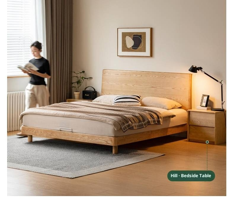 Ash Solid Wood Large Slab Bed Modern Minimalist