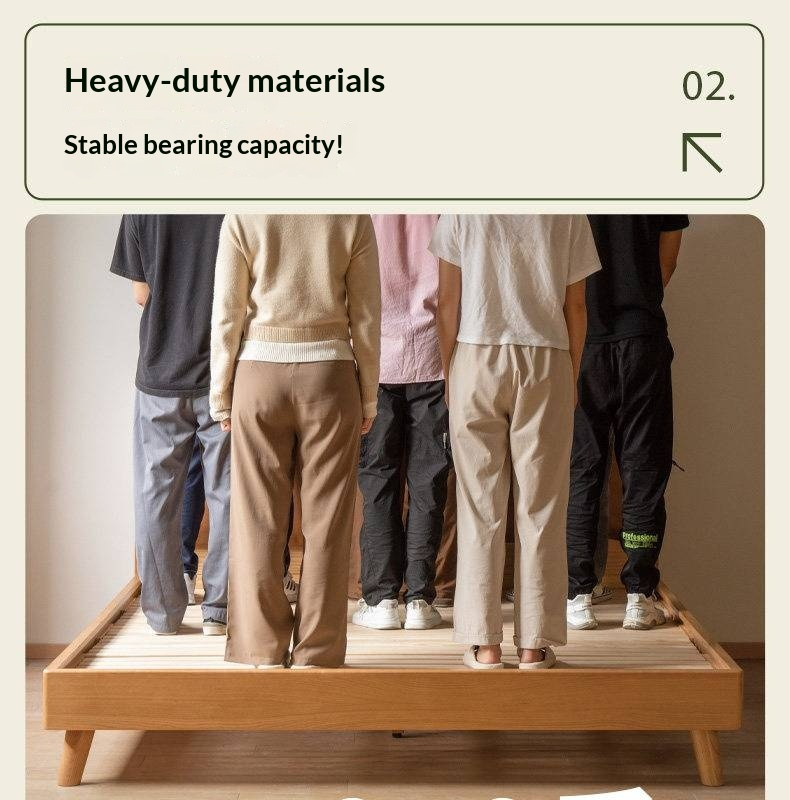 Cherry Solid Wood Bed — Retro Style with Genuine Leather Upholstery