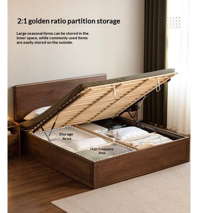 Black Walnut Solid Wood Box Bed — Luxury Multifunctional Storage Bed