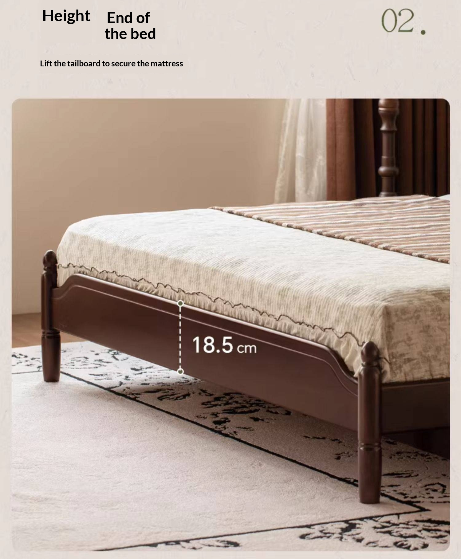Poplar Solid Wood Bed — French Retro Style with Mid-Fashion Design