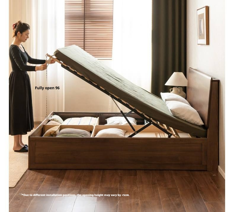 Black Walnut Solid Wood Box Bed — Luxury Multifunctional Storage Bed