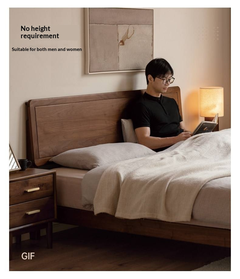 Black Walnut Solid Wood Bed — Modern Minimalist Large Slab Bed