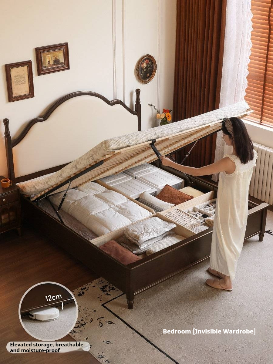 Poplar Solid Wood Box Bed — American Style Vintage with Soft Backrest