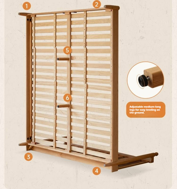 Oak Solid Wood Bed — Modern Minimalist with Genuine Leather and Soft Headboard