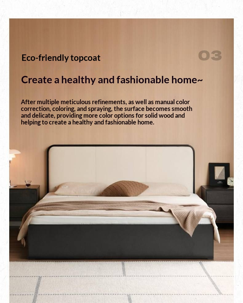 Rubberwood Solid Wood Box Bed — Modern Minimalist Black Upholstered Bed with Storage and Genuine Leather