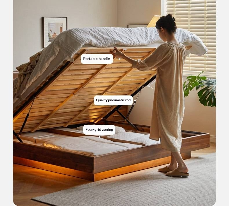 Black Walnut, Sandalwood Solid Wood Box Bed — Luxury Floating Bed with Glow-in-the-Dark Features