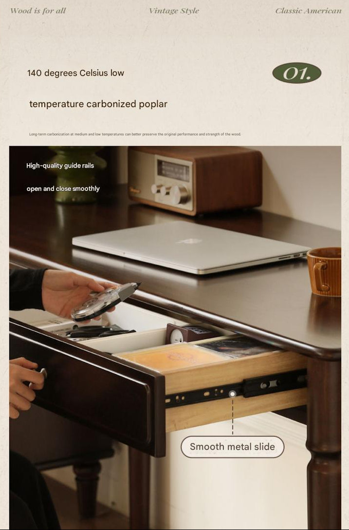 Black Walnut, Poplar Solid Wood American Retro Desk