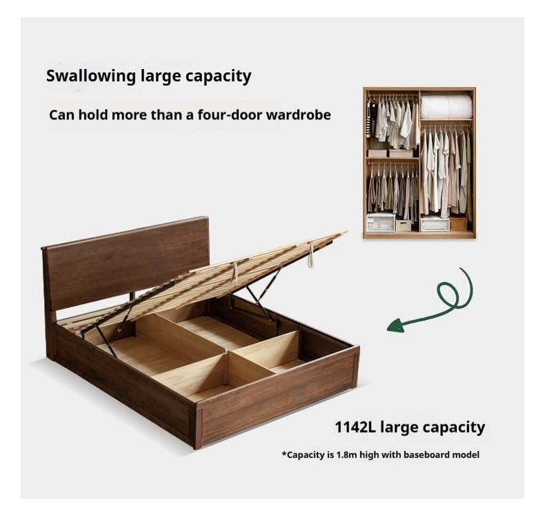 Black Walnut Solid Wood Box Bed — Luxury Multifunctional Storage Bed