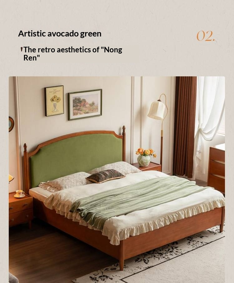 Poplar Solid Wood Box Bed — French Retro Style with Soft Backrest and Mid-Fashion Design