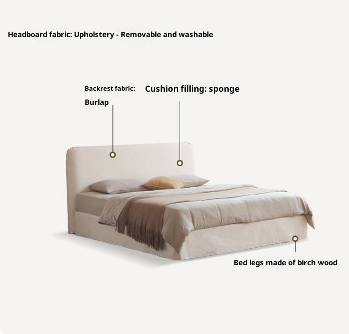 Fabric White Cotton Linen Edge Bed Wabi-sabi Style