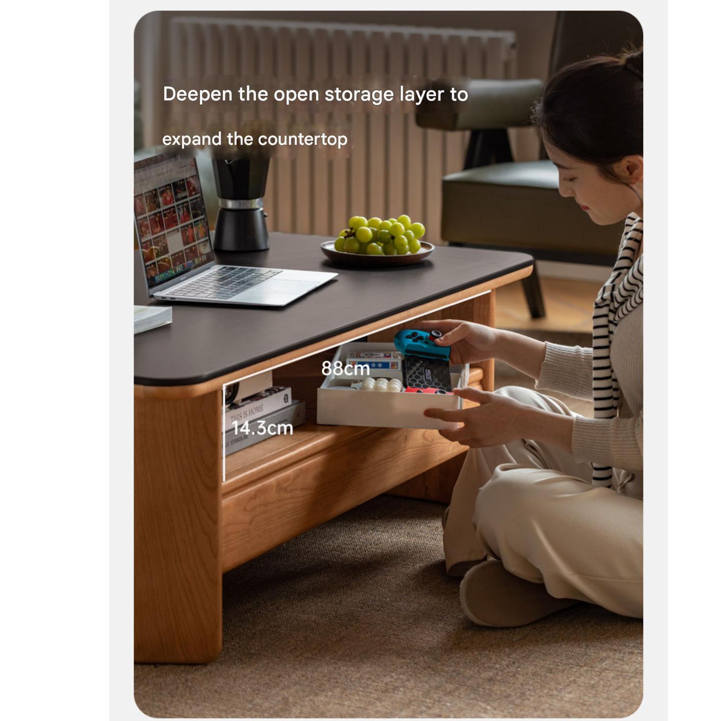 Cherry Solid Wood Modern Rock Plate Coffee Table.