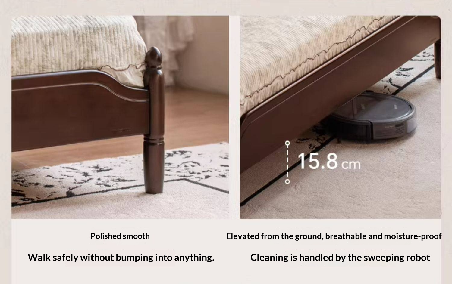 Poplar Solid Wood Bed — French Retro Style with Mid-Fashion Design