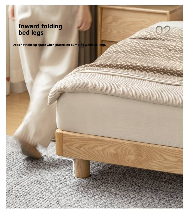 Ash Solid Wood Large Slab Bed Modern Minimalist