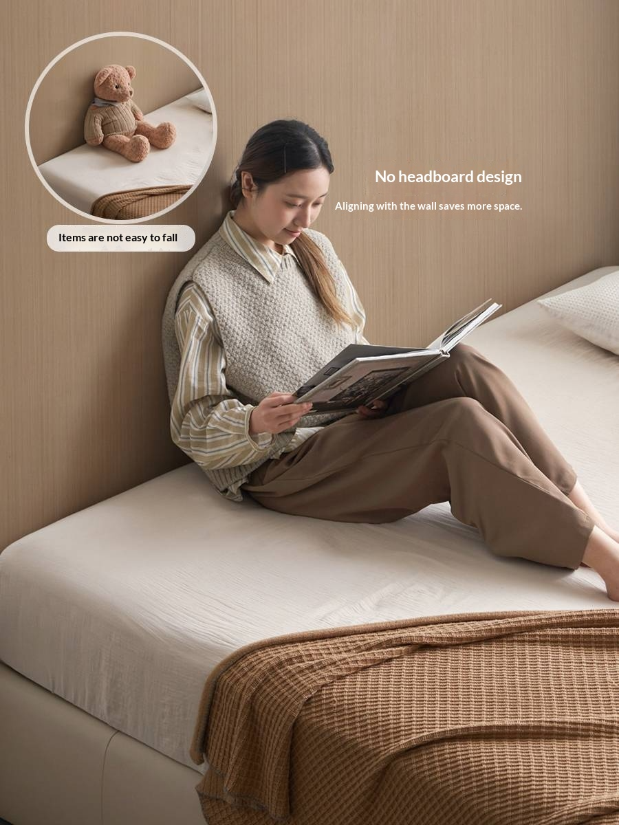 Genuine Leather Luxury Platform Box Bed, Headboard-Free Bed