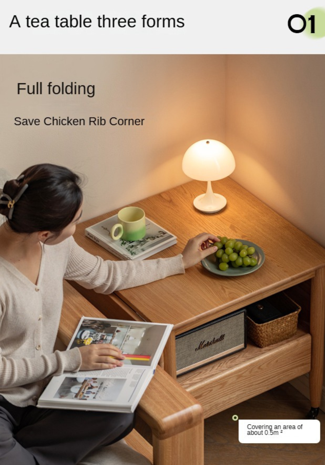 Oak, Beech Solid Wood Folding Mobile Coffee Table